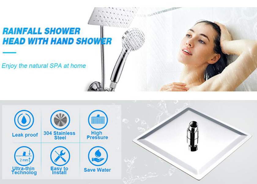 304 Stainless Steel Top Shower 12" Home Depot Faucets Square Type Ultra Thin Top Shower Mirror Finished