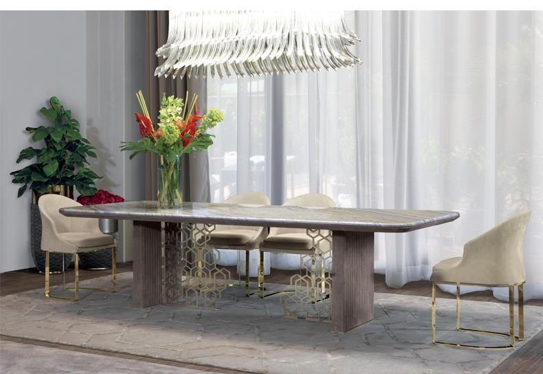 Italian Minimalist Custom Marble Dining Table Rectangular Stainless Steel