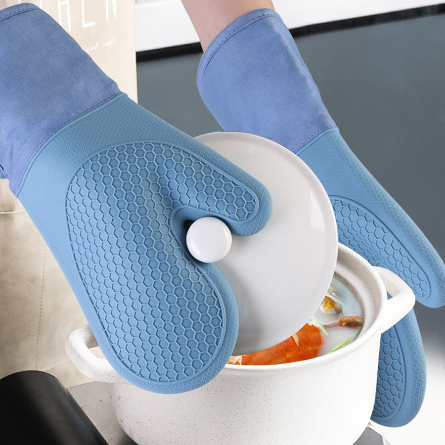 Silicone Oven Mitts And Pot Holders Set Heat Resistant To 450℉ Extra Long 15 Inch Professional Silicone Baking Gloves