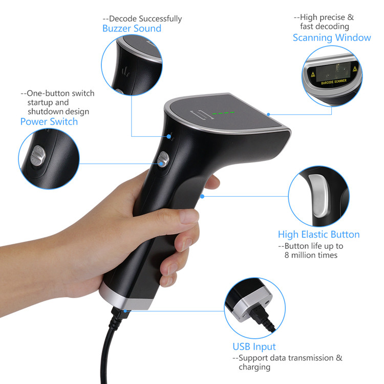 USB 1D Laser Barcode Scanner 650nm Visible Wired Handheld Bar Code Reader