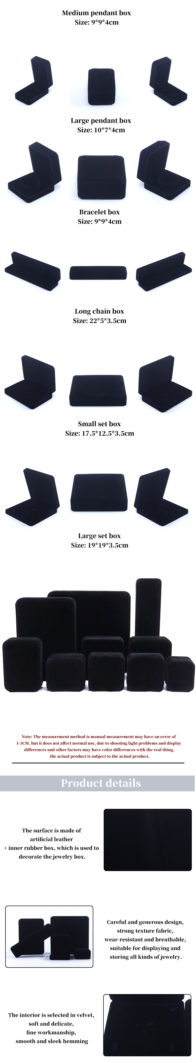 Handmade Black Velvet Ring Jewelry Box for Necklace Stud Earrings Bracelet Custom