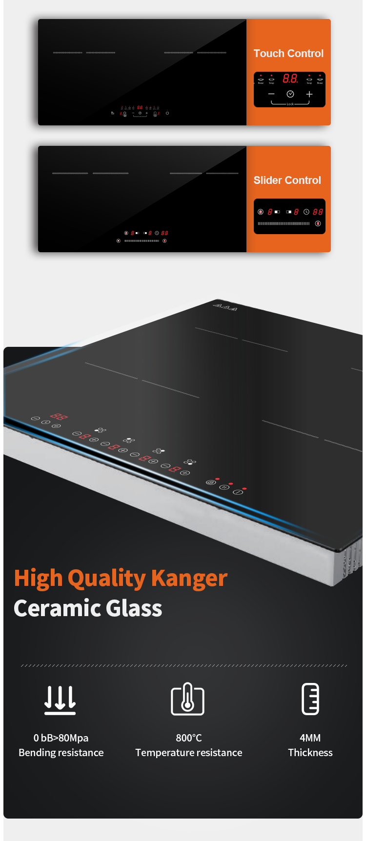 Indoor Four Burner Electric Induction Hobs Lightweight Crystal Type Efficient