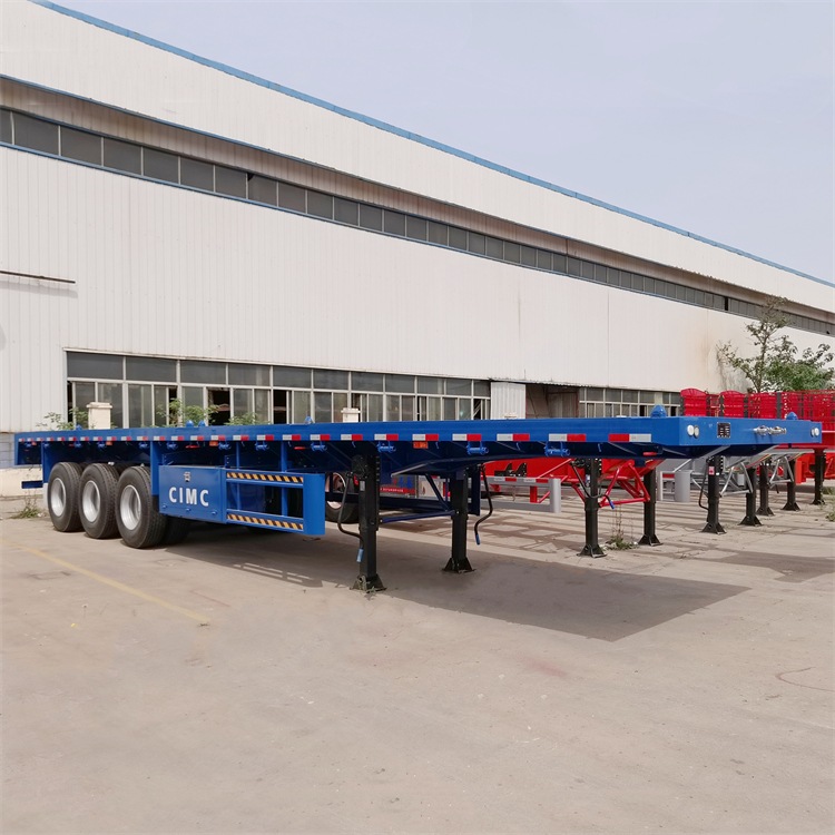 China CIMC tri axis tow for heavy duty 20 or 40 feet equipment air suspension van cargo transporter tank semi flatbed trailer