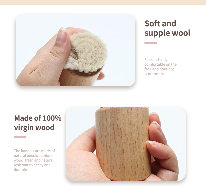 Wooden Handle Facial Cleaning Brush Makeup Remover Brush With Super Soft Goat Bristle