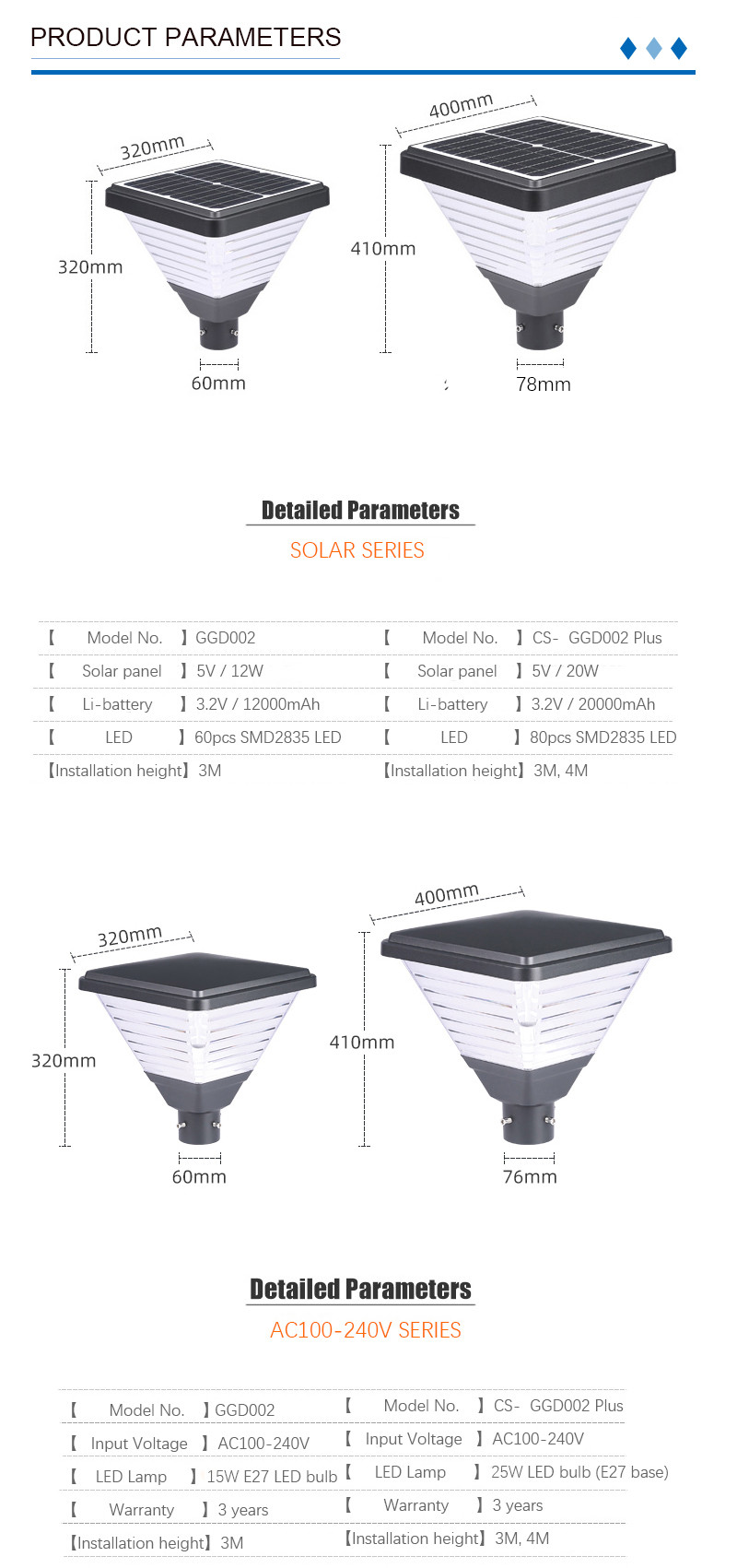 Outdoor IP65 Solar Garden Light Die Casting Aluminum LED Courtyard Street Lamp