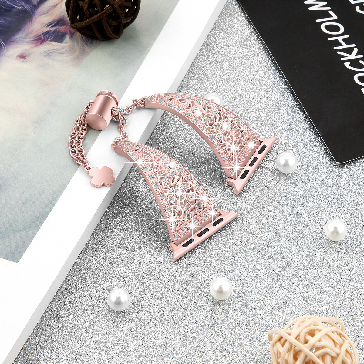 Adjustable Length Smart Watch Band Strap Crystal Metal Stainless Steel Material