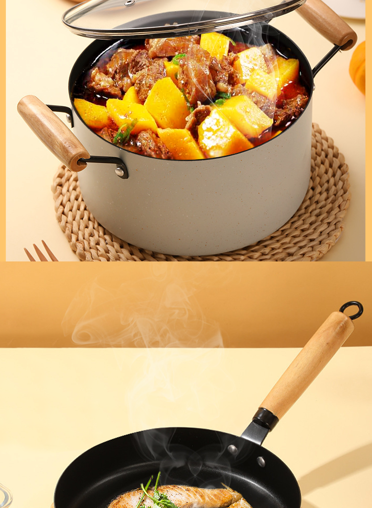 3 Pcs Nonstick Cookware Set Fine Iron Non Stick Cooking Pot Set With Glass Lid