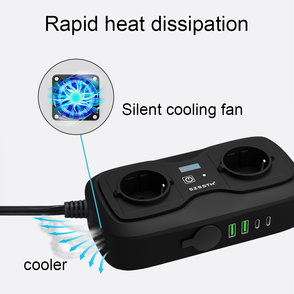 Car Power Inverter Dc 12v To 110v Ac Dual Usb 3.1A GaN PD Quick Charger