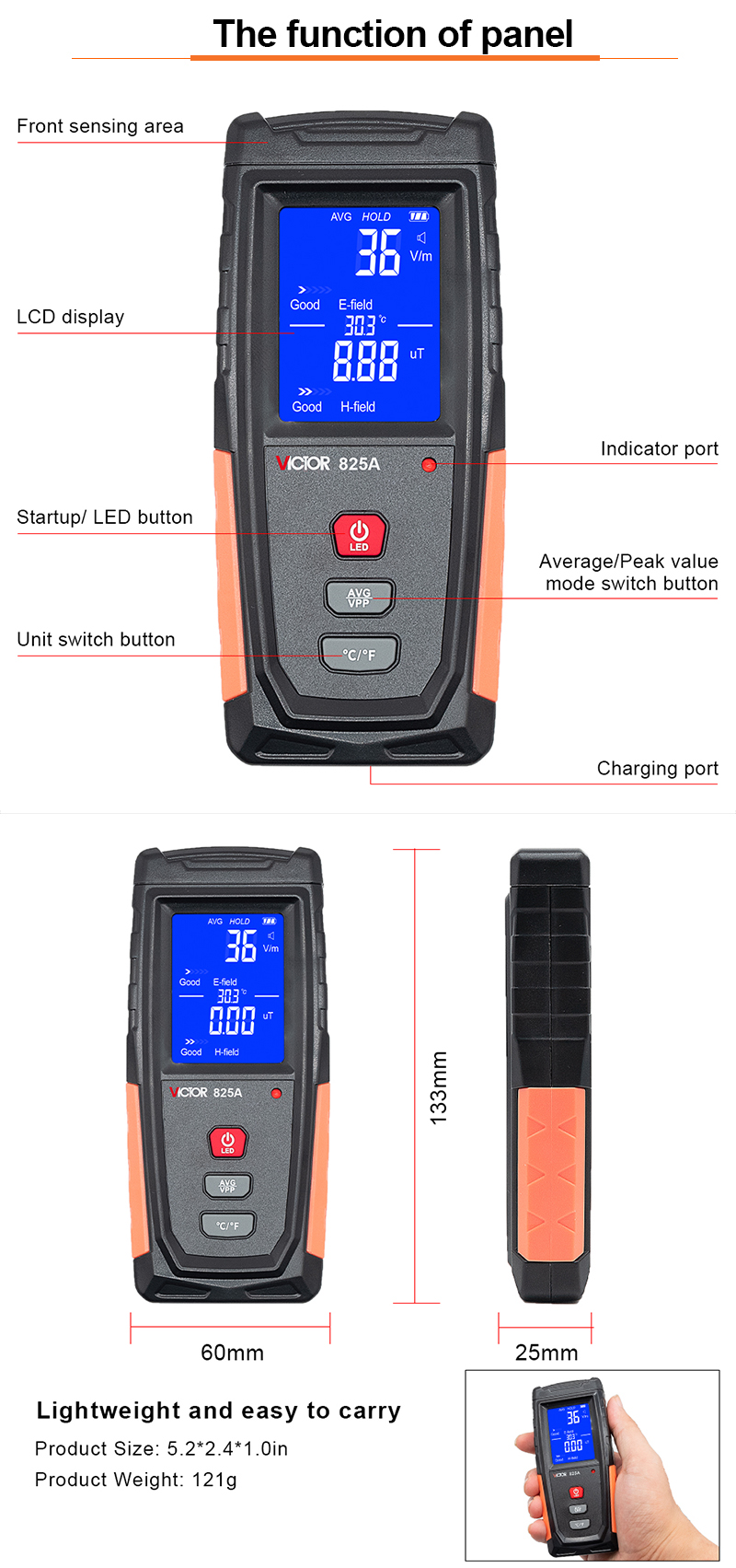3500MHz Multifunction Environment Meters Digital Electromagnetic Radiation Tester