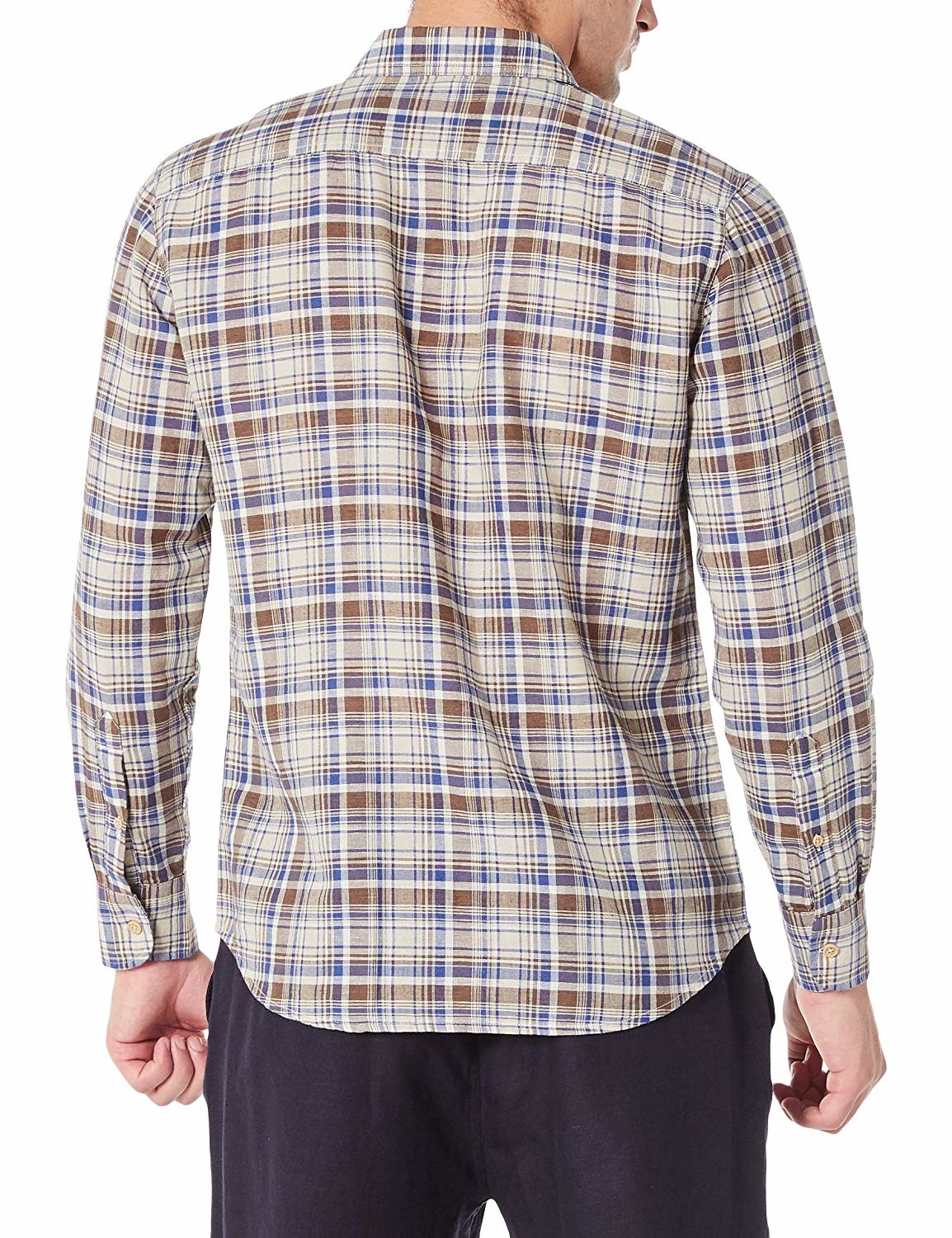 52% Linen Checkered Men'S Casual Plaid Long Sleeve Shirt with Single Side Pocket