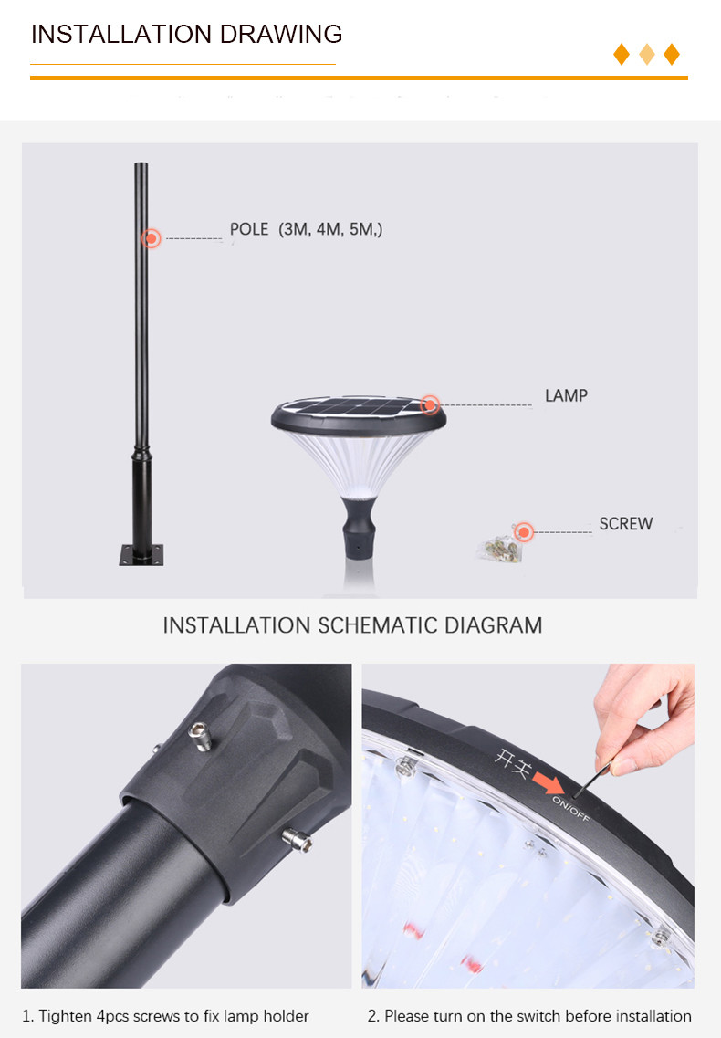 Irradiation Area Pathway Solar Garden Light High Brightness Decorative Commercial