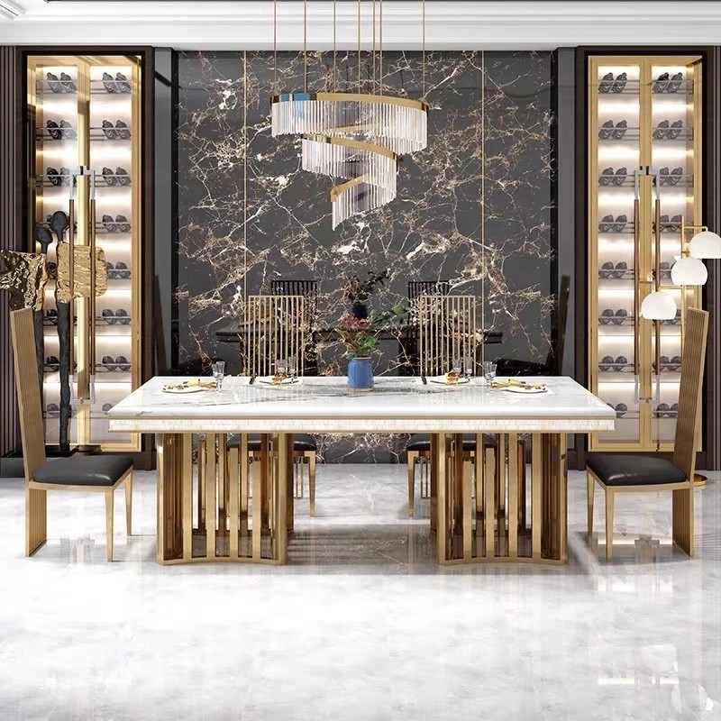 Luxury 8 Seater Marbel Dinning Table With Stainless Steel Base