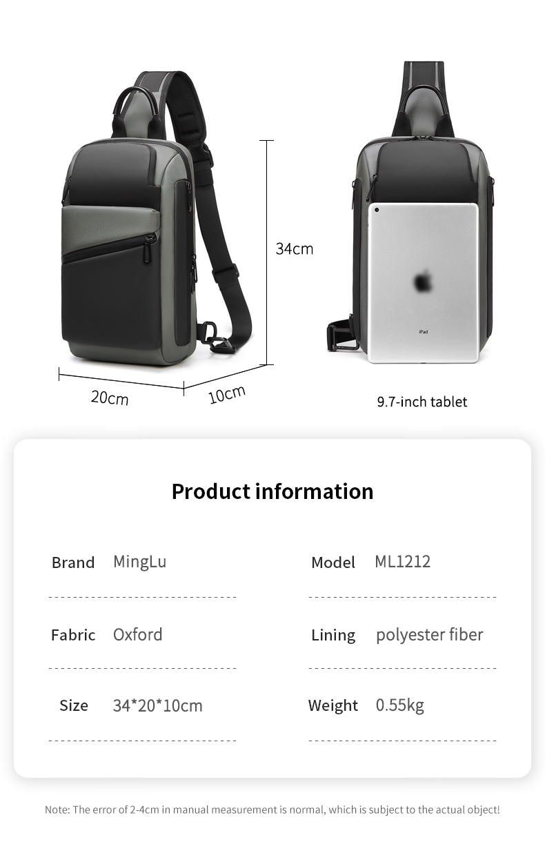 High Capacity Waterproof Mens Sling Bag Sports Crossbody Bag Wear Resistance