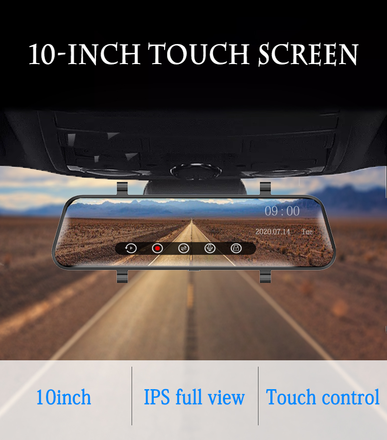 1080p 10inch F2.0 Dual Car DVR Dash Cam IPS Full View Touch Night Vision