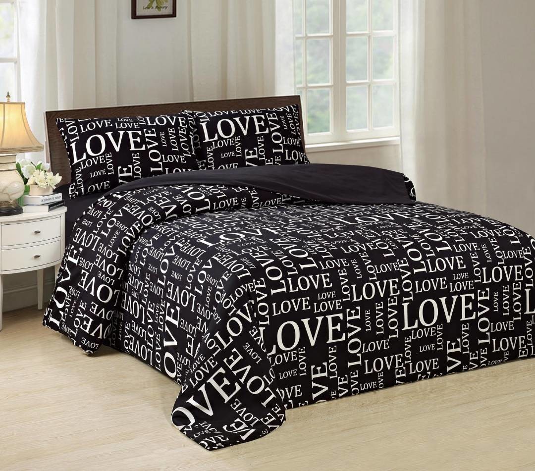 Pigment Printed 4 Piece Bedding Set Easy Care With White Words Pattern