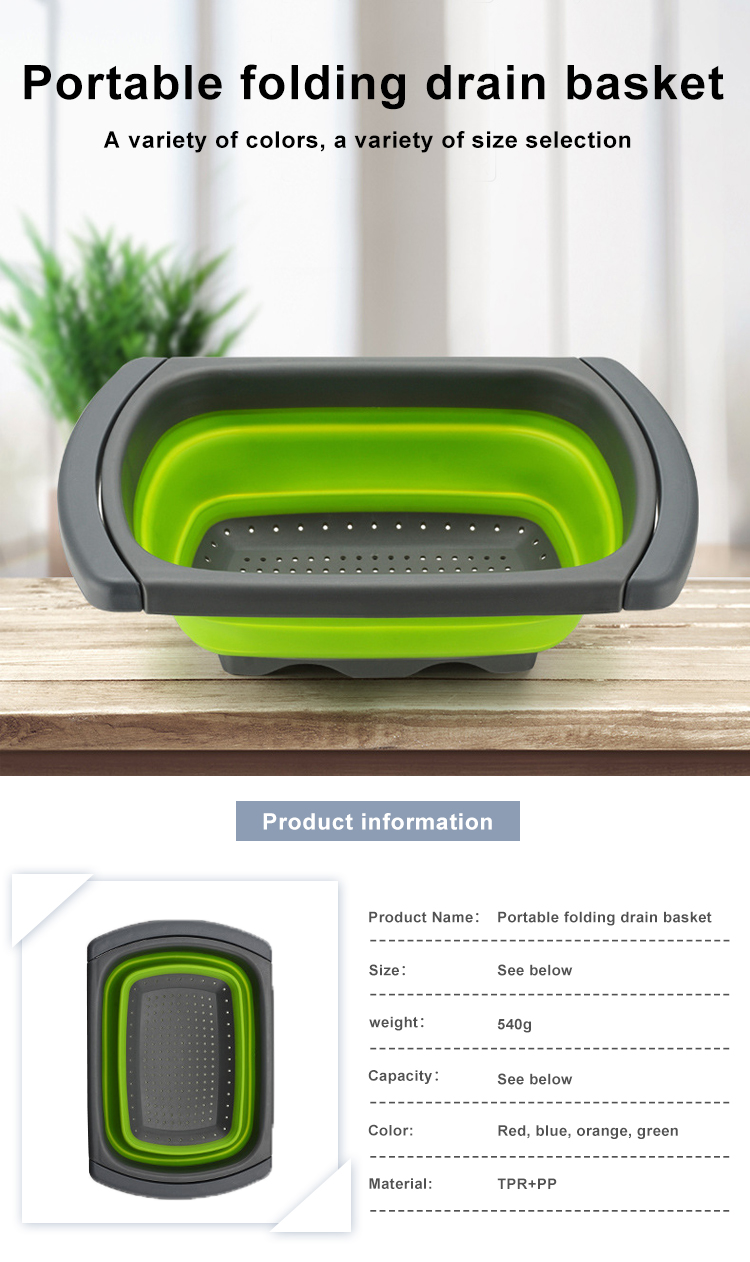 Collapsible Over the Sink Silicone Colander With Long Handle Kitchen Folding Strainer