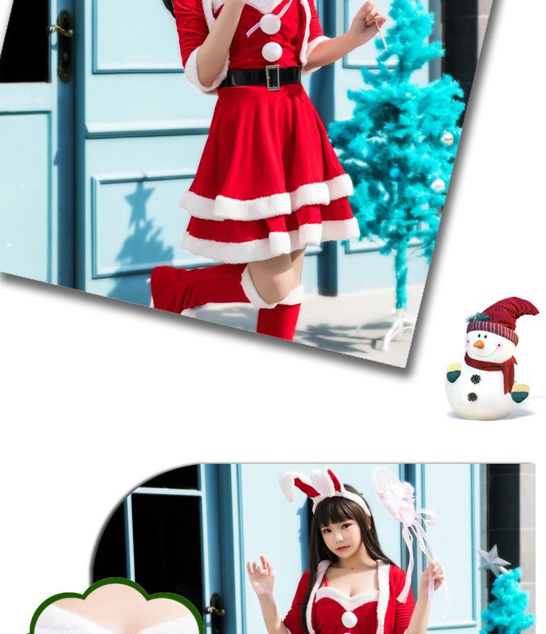 Christmas Dress 2023 Red with Accessories Adult Women 5-pieces Set Cosplay Costume