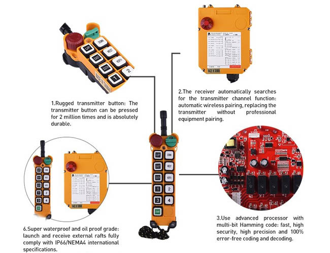 10 Buttons Wireless Crane Control System , 100m Industrial Crane Remote Control System