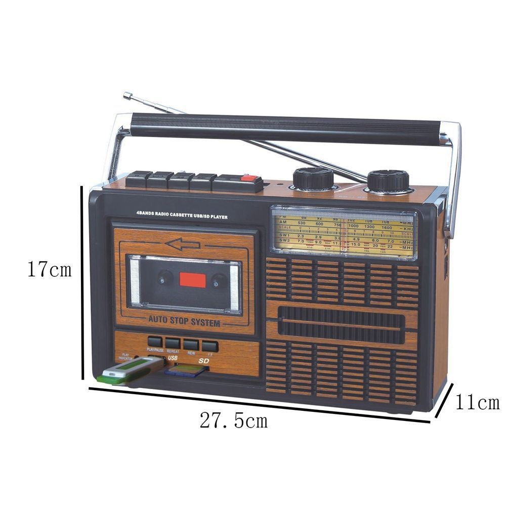 Stereo Headphone Jack FM Portable Radio 220V 50Hz With Pull Rod Antenna