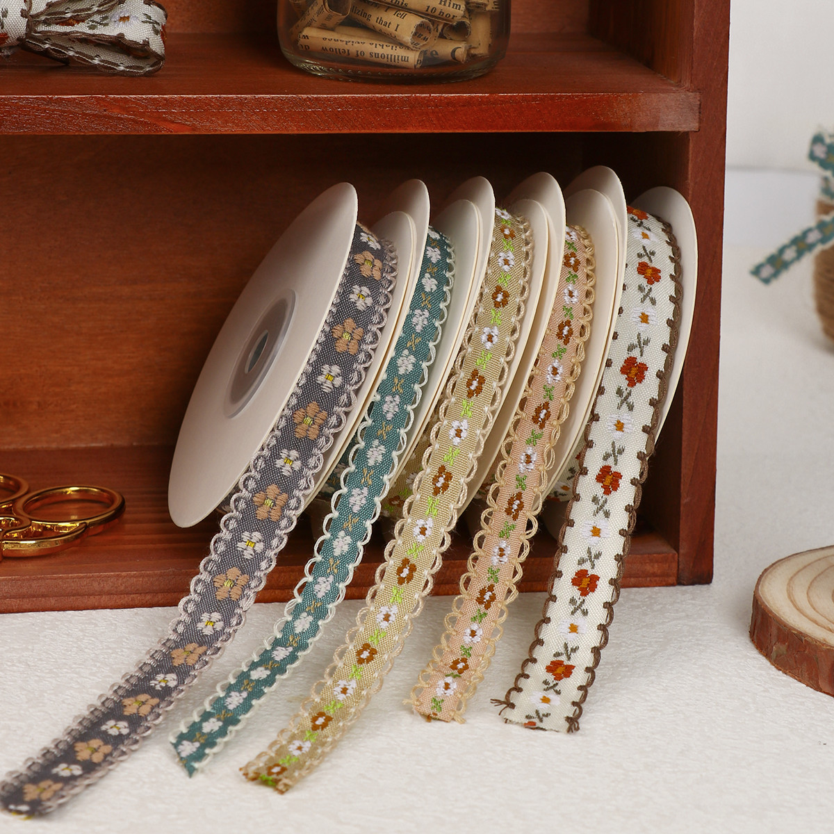 15mm*50y Pastoral Floral Cotton Ribbon Baking Cake Ribbon Bow DIY Material Decoration Ribbon Flower Bouquet Packaging