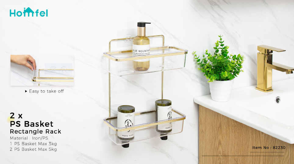Non-folding Rack Suction Cup PS Box Shower Caddy for Bathroom Storage and Organization