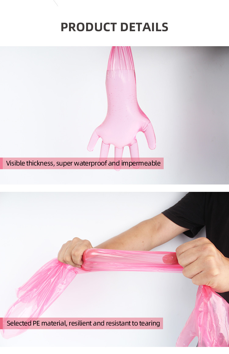 50 Pack 35.4 Inch Long Arm Length Disposable PE Gloves Red Or White FDA Approved