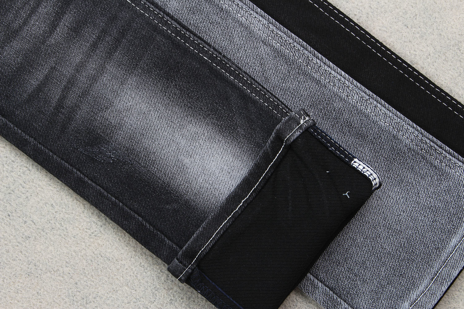 Colored Weft Stretch Denim Twill Fabric 59" With Black Blue White Mixed Color In Back Side