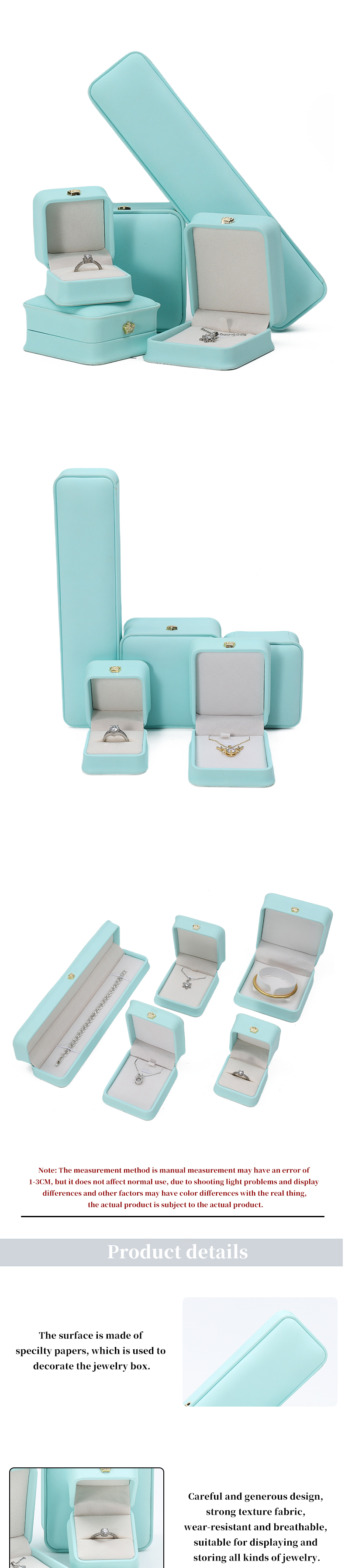 Round Corner Arc Shaped PU Leather Luxury Jewelry Box Set with Crown Ornament