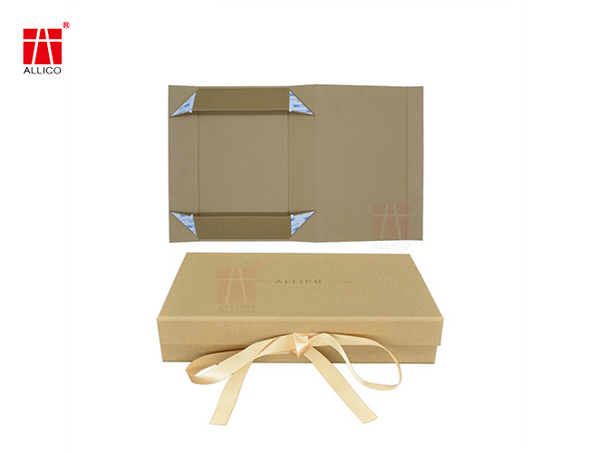 Ribbon Closure Foldable Shipping Boxes , SGS Brown Kraft Gift Boxes
