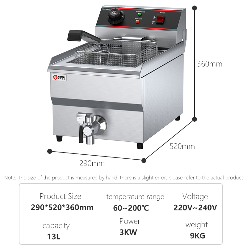 Industrial Hotel Restaurant Supplies 13L Electric Deep Fryer Silver with 1 Tank 1 Basket