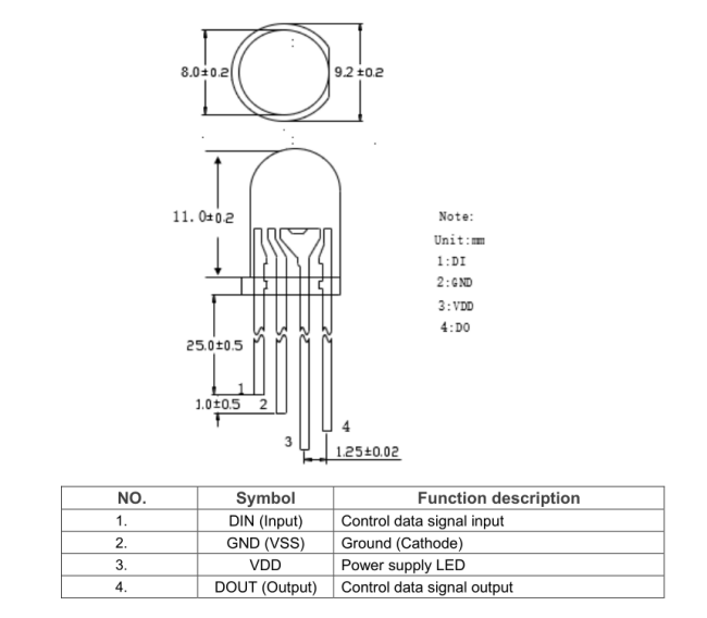 12V 8mm Addressable LED Diode R G B Dream Color Diffused Lens 3-In-1 WS2812B Short Pins Point Control LED Diode