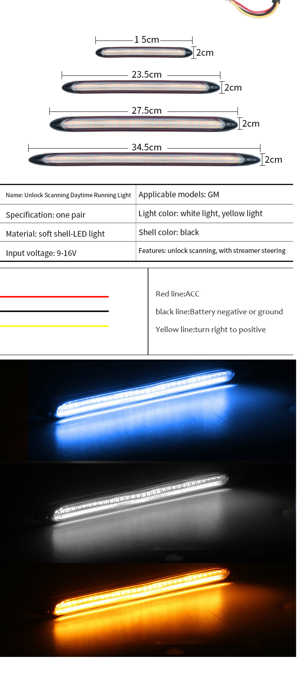 Universal Waterproof Vehicle Daytime Running Lights LED Sequential Flowing Scan 2835 34.5CM