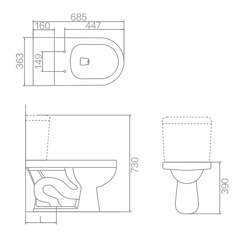 685*363*730mm Compact Two Piece Toilets , Dual Flush WC Toilet Bowl 300mm
