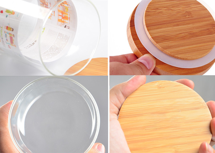 Cylinder Sealable Glass Bottles With Bamboo Lid High Borosilicate