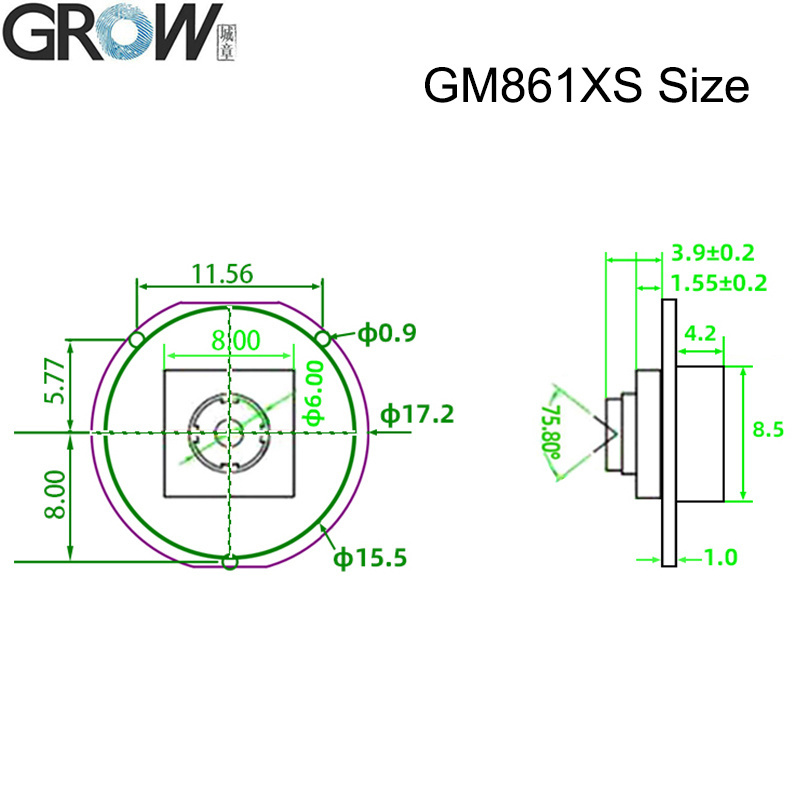 Grow GM861xs Small USB Uart Interface 1d/2D Barcode Reader Module