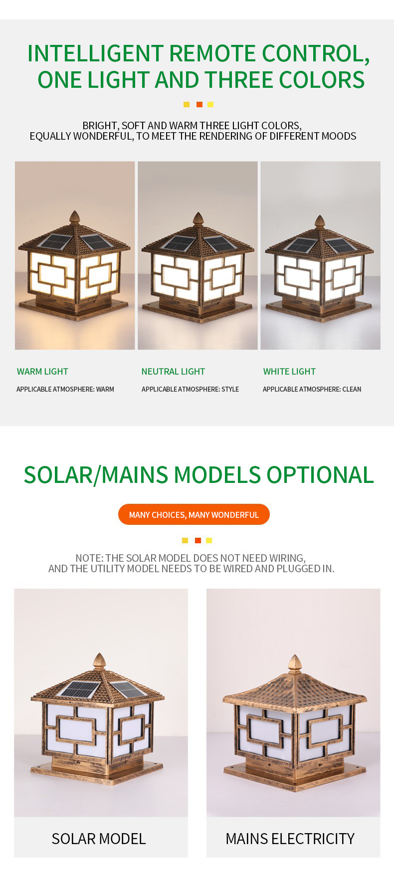 Column Bright Led Square Post Solar Lights Outdoor Commercial Lamp 6V 9W