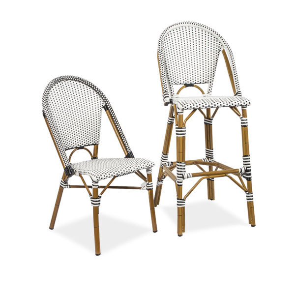 Cafe Bistro Bar Stool White Rattan Counter Height Chairs Outdoor Restaurant