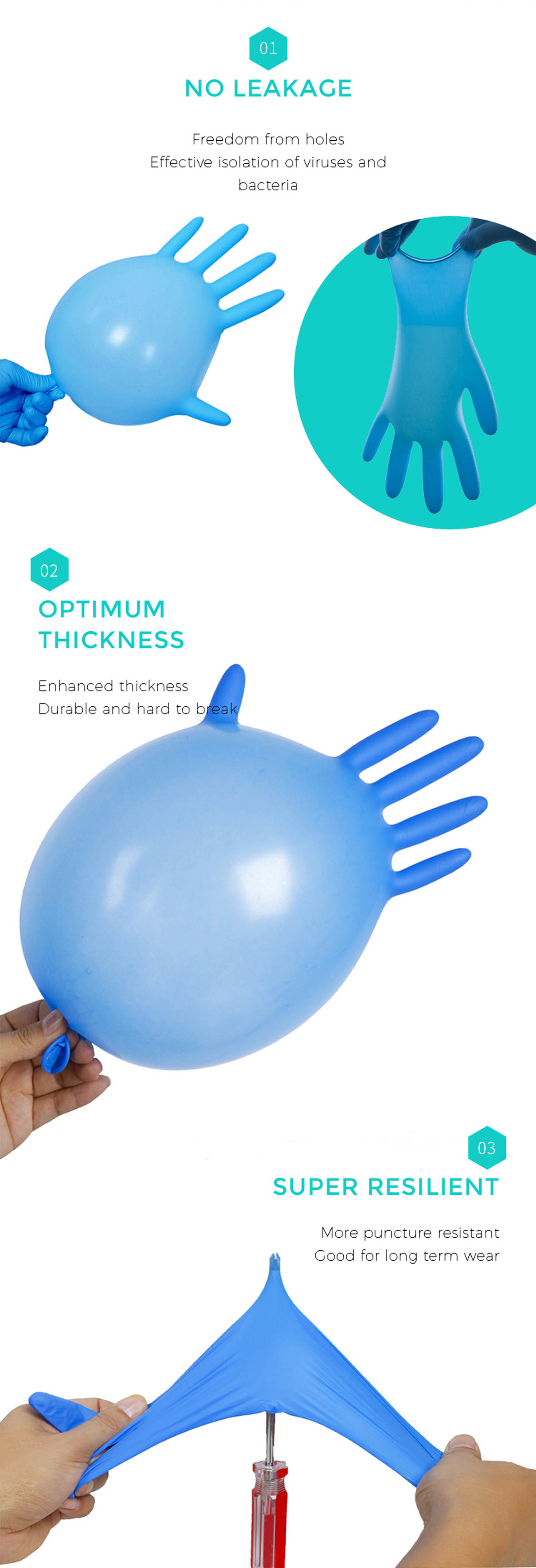 Puncture Proof 15 Mil Disposable Nitrile Gloves Powder Free