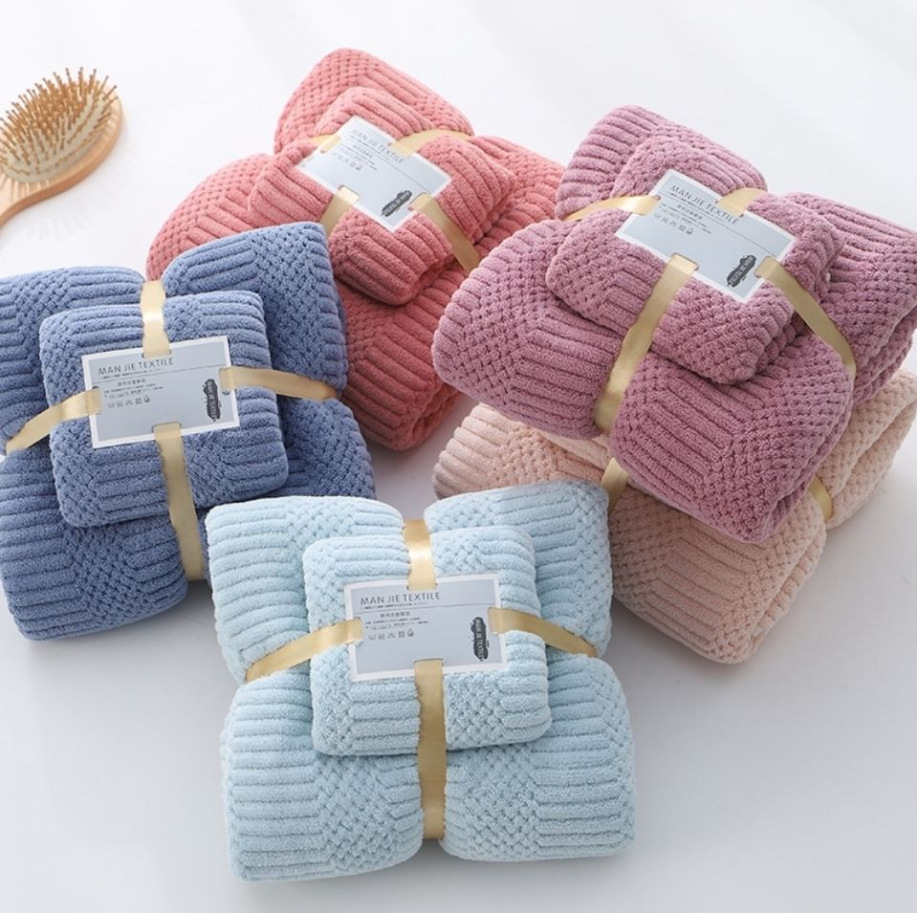 Custom Microfiber Quick Dry Plush Coral Fleece Soft Towel Set Hotel Bath Towels 250gsm