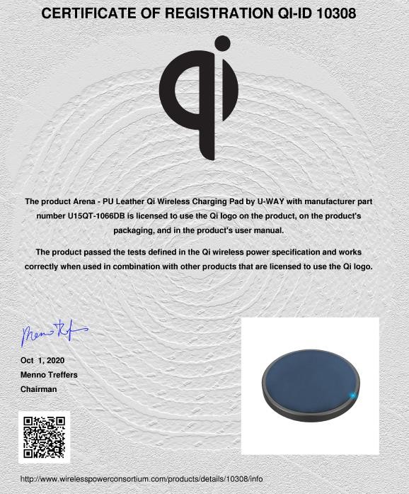 15W Fast Charge Max 12V 1.8A Qi Wireless Charging Pad PU Leather