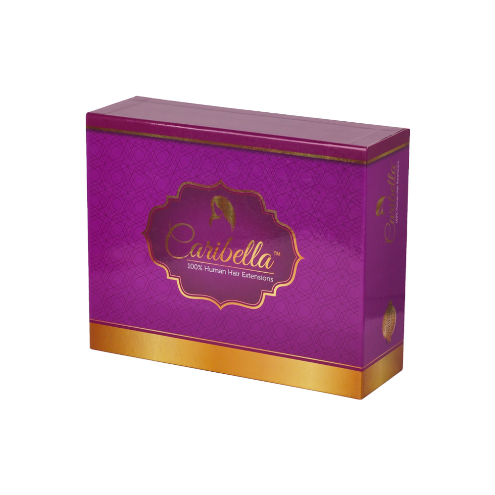 Purple Drawer Paper Box Wig Hair Extension Packaging With Ribbon Handle