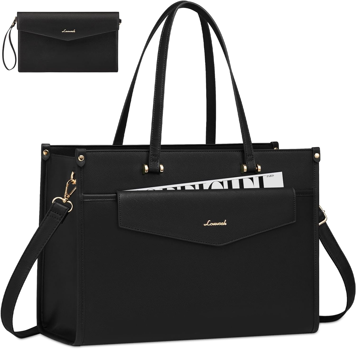 LOVEVOOK Laptop Bag for Women, 15.6 inch Laptop Tote Bag 2-in-1 Professional Work Bag Business Briefcase with Clutch