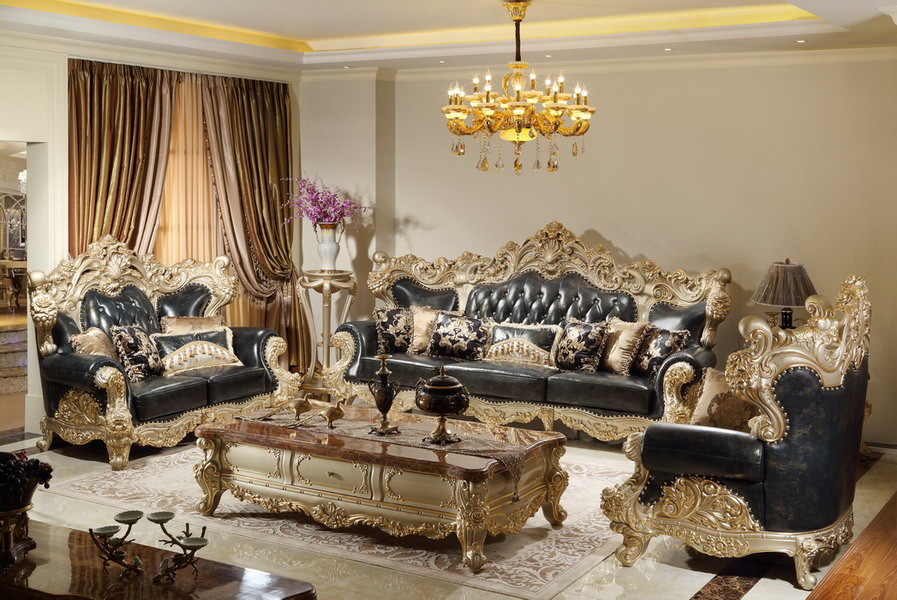 Luxury Classic Living room furniture1+2+4 Sofa sets online direct sales price by Beech wood and Italy Leather upholstery