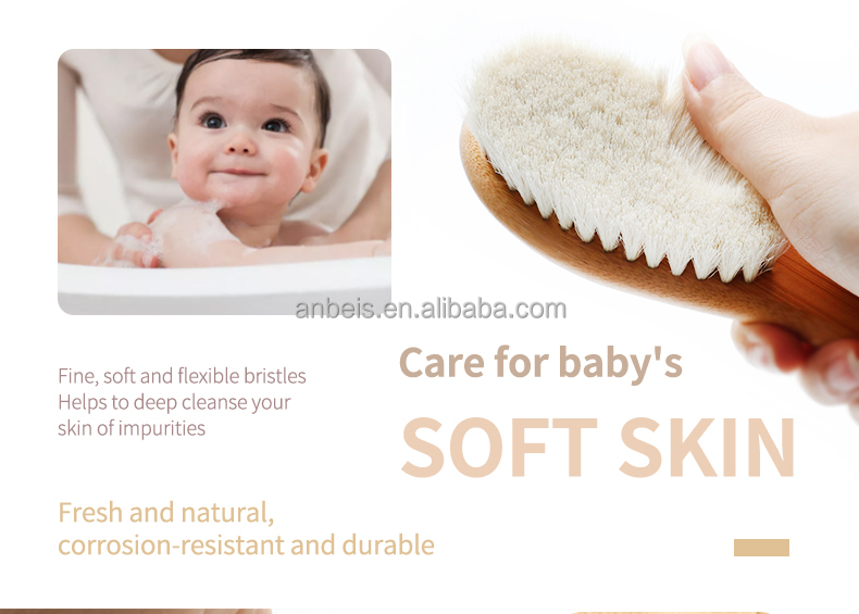 Customized Wood Baby Brush Set With Soft Bristles Natural Goat Hair 4Pcs