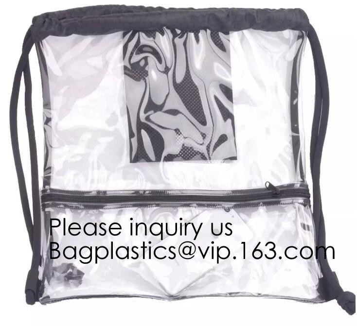Clear Drawstring PVC Drawstring Backpack With Mesh Side Pockets For School, Music Festivals, Sporting Events, Gyms