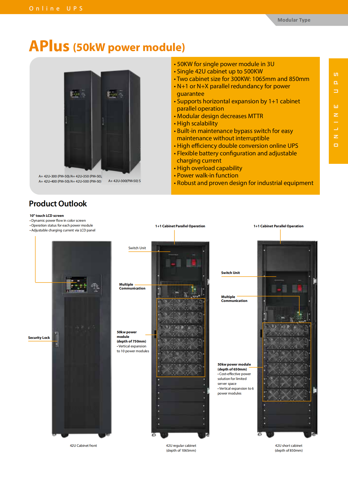 APlus 50kw Power Module OEM 3 Phase UPS 50KVA 300KVA 350KVA 400KVA 500KVA Online Ups