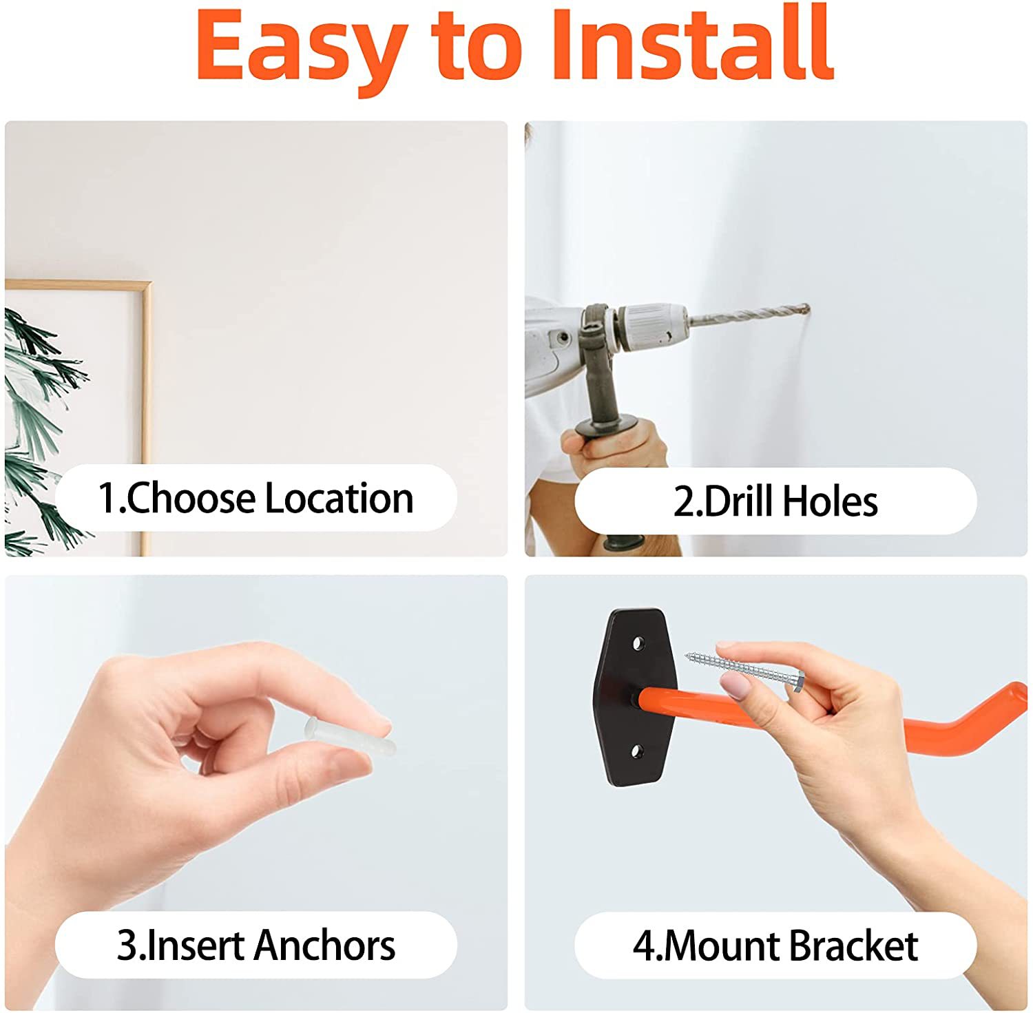 27*5*9 cm Heavy Duty Garage Wall Mountable Tire Storage Rack Hooks 4 Piece Set Durable