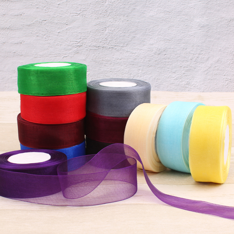 Wired Woven Polyester 2 Inch Sheer Organza Ribbon For Flower Gift Packaging