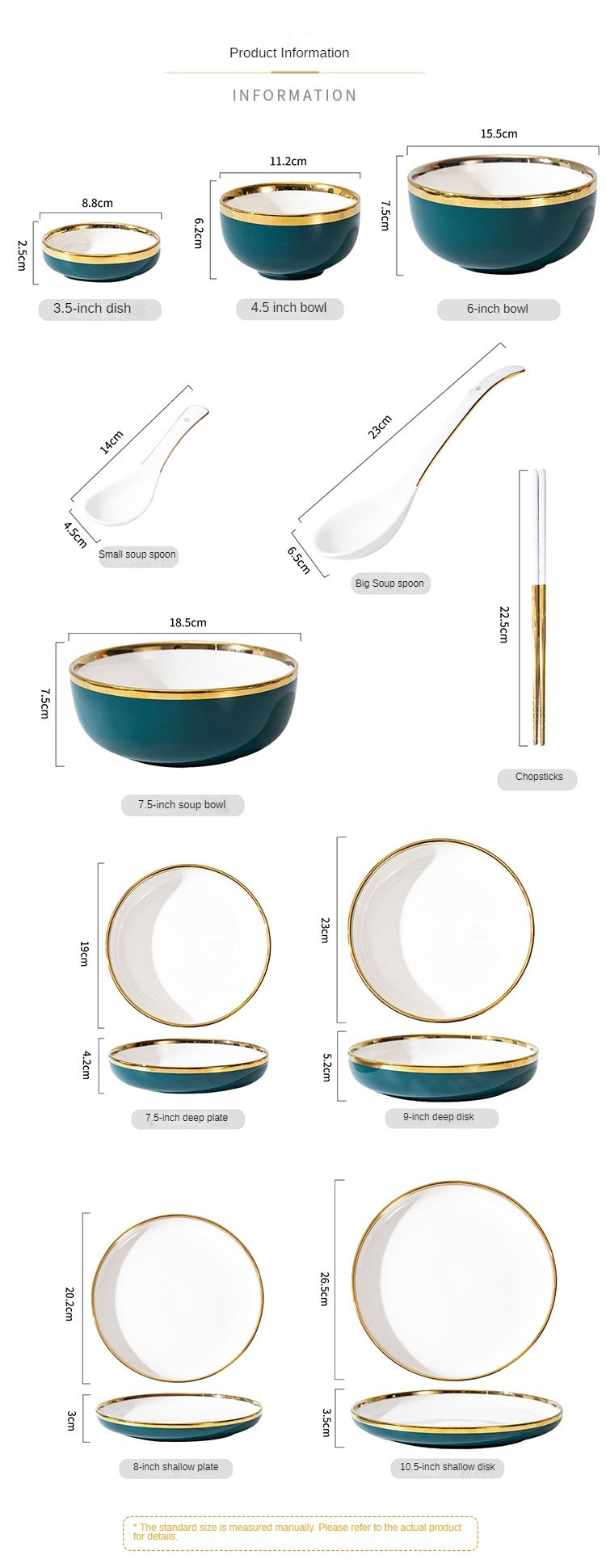 Hot Sale Exquisite Life High Quality Gold Frame Dark Green Home Porcelain Dinner Set Ceramic Tableware Set
