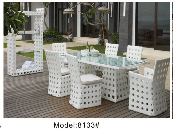 White outdoor furniture 6 seat dining set white flower pattern wedding furniture outdoor pool towel rack---8133